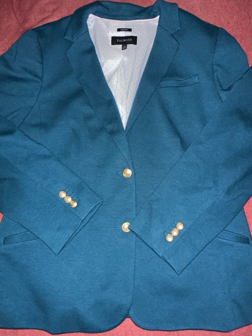 Talbots Teal Single-Breasted Blazer with Gold Buttons